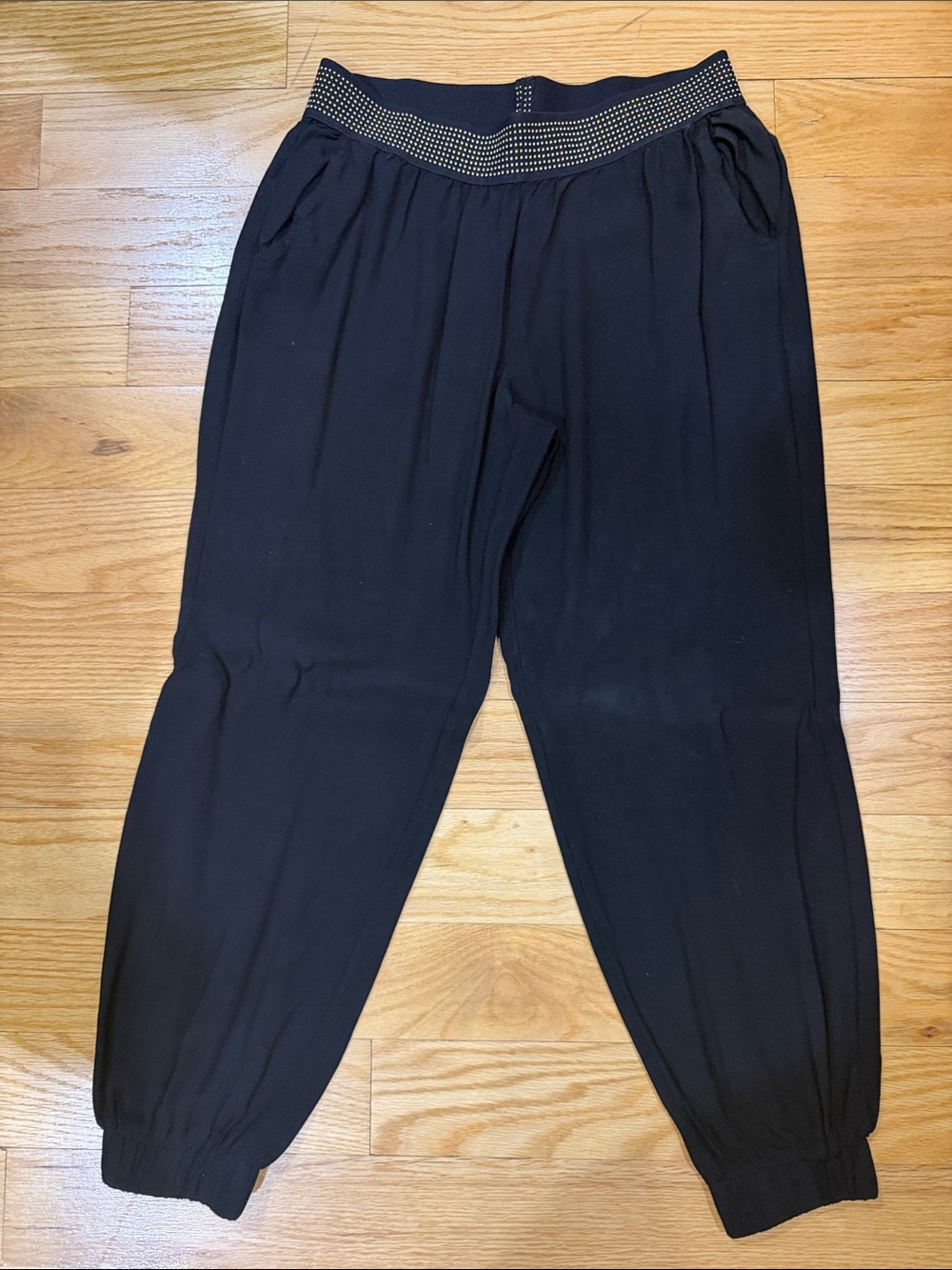 bebe Black Jogger Pants with Embellished Elastic Waist